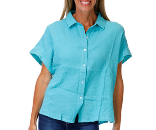 Thumbnail 1: Coral Bay Women's Short Sleeve Double Gauze Button Front Top 