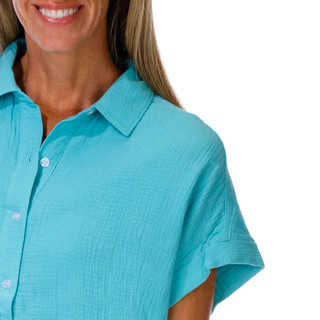 Thumbnail 3: Coral Bay Women's Short Sleeve Double Gauze Button Front Top 