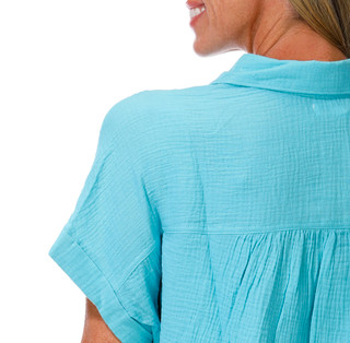 Thumbnail 4: Coral Bay Women's Short Sleeve Double Gauze Button Front Top 