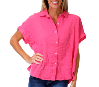 Thumbnail 1: Coral Bay Women's Short Sleeve Double Gauze Button Front Top 
