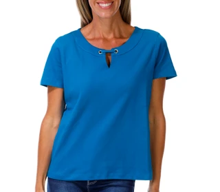 Thumbnail 1: Coral Bay Petite Short Sleeve Split Neck Eyelet Top 