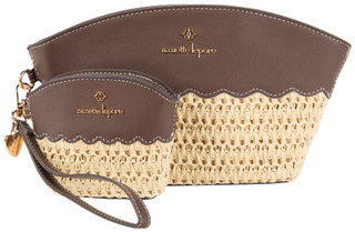 Thumbnail 1: Nanette Lepore 2 Pc Woven Straw Scalloped Vienna Wristlet 