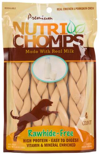 Thumbnail 1: NUTRI CHOMPS 4 Ct Rawhide-Free Chicken & Porkskin Dog Chews 