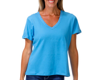 Thumbnail 1: Coral Bay Petite Short Sleeve Embroidered V-Neck Top 