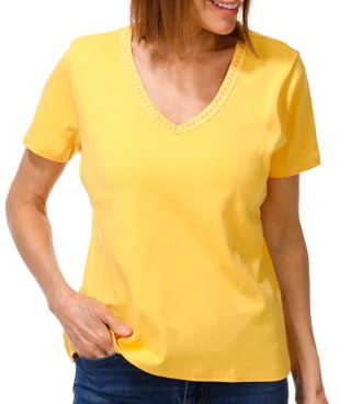 Thumbnail 1: Coral Bay Petite Short Sleeve Embroidered V-Neck Top 
