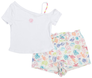 Thumbnail 1: No Comment Girls 2 Pc One Shoulder Strap Top & Shorts Set 