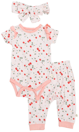 Thumbnail 1: MILKBERRY Baby Girls 3 Pc Strawberry Jogger Set 