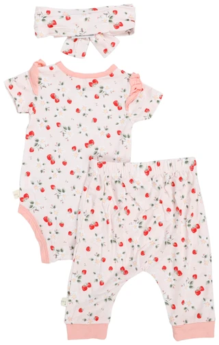 Thumbnail 2: MILKBERRY Baby Girls 3 Pc Strawberry Jogger Set 