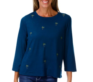 Thumbnail 1: Cupio  Women's 3/4 Sleeve Palm Tree Top 