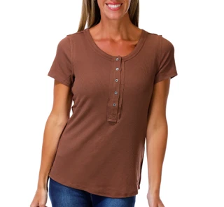 Thumbnail 1: BUNULU Women's Short Sleeve Ribbed Henley Top 