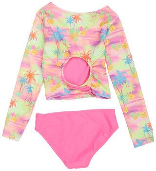 Thumbnail 2: Breaking Waves Big Girls 2 Pc Cropped Rash Guard & Bikini Bottom Set 
