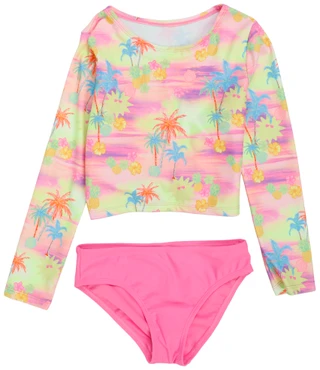 Thumbnail 1: Breaking Waves Big Girls 2 Pc Cropped Rash Guard & Bikini Bottom Set 