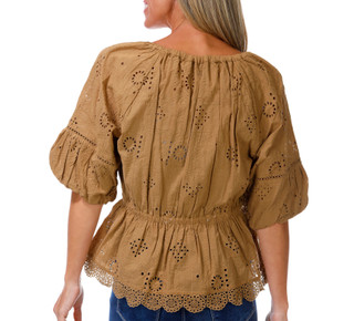 Thumbnail 2: Democracy Women's Elbow Bubble Sleeve Ruffle Crochet Peplum Top 