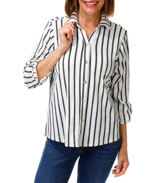 Thumbnail 1: Cure Apparel Women's Stripe Print Button Down Top  