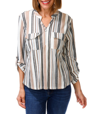Thumbnail 1: Cure Apparel Women's Stripe Quarter Zip Top  