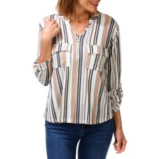 Thumbnail 1: Cure Apparel Women's Stripe Quarter Zip Top  