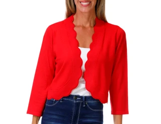 Thumbnail 1: Zac & Rachel Women's Long Sleeve Scallop Edge Cropped Cardigan 
