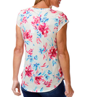 Thumbnail 2: Blue Sol Women's Cap Sleeve Floral Print Top 