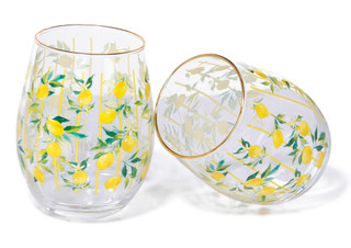 Thumbnail 2: CORE HOME Lemon Icon Stemless Wine Glasses Set of 2 
