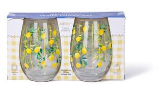 Thumbnail 3: CORE HOME Lemon Icon Stemless Wine Glasses Set of 2 