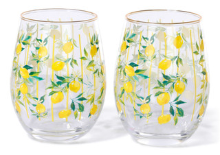 Thumbnail 1: CORE HOME Lemon Icon Stemless Wine Glasses Set of 2 