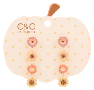 Thumbnail 1: C&C Harvest Sunflower Drop Stud Earrings 