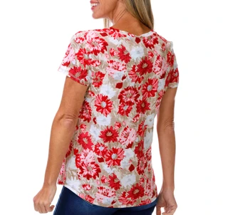 Thumbnail 2: Blue Sol Women's Short Sleeve Floral Print Top 