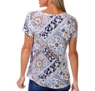 Thumbnail 2: Blue Sol Women's Short Sleeve Spanish Patchwork Top 
