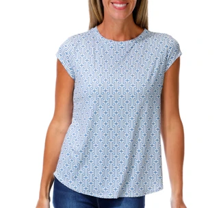 Thumbnail 1: Blue Sol Women's Cap Sleeve Geometric Print Top 