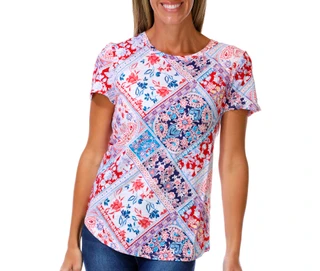 Thumbnail 1: Blue Sol Women's Short Sleeve Print Top 