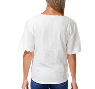 Thumbnail 2: AGB Women's Short Sleeve Embroidered Tie Hem Top 