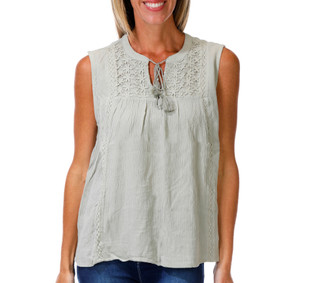 Thumbnail 1: Angels Women's Sleeveless Sol Tatum Tassel Neck Top 