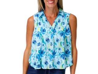 Thumbnail 1: Coral Bay Women's Sleeveless Print Pintuck Top 