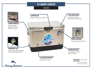 Thumbnail 5: TOMMY BAHAMA Tommy Bahama 54 Qt. Portable Stainless Steel Cooler 