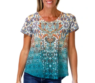 Thumbnail 1: ONE WORLD Petite Short Sleeve Studded Print Top 