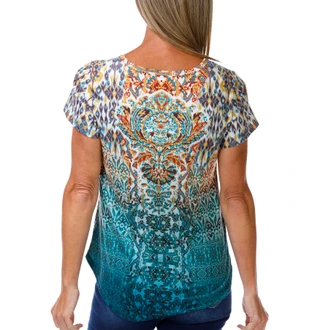 Thumbnail 2: ONE WORLD Petite Short Sleeve Studded Print Top 