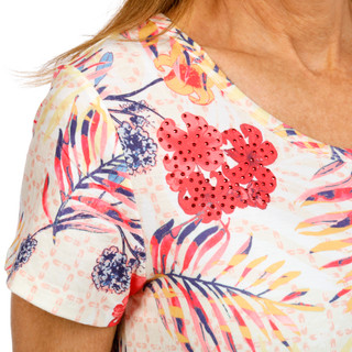 Thumbnail 2: ONE WORLD Petite Short Sleeve Studded Print Top 