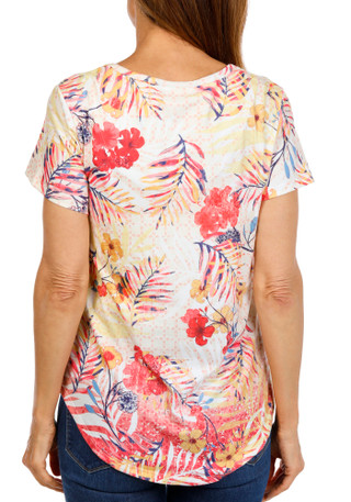 Thumbnail 3: ONE WORLD Petite Short Sleeve Studded Print Top 