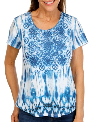 Thumbnail 1: ONE WORLD Petite Short Sleeve Studded Print Top 