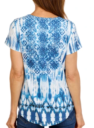 Thumbnail 2: ONE WORLD Petite Short Sleeve Studded Print Top 