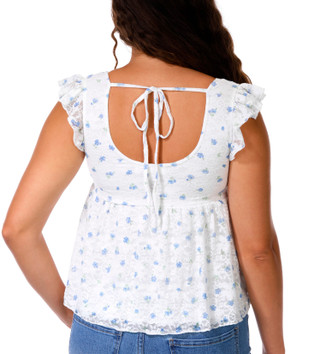 Thumbnail 3: Pink Rose Short Sleeve Tie-Back Ditsy Babydoll Top 