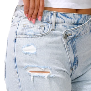 Thumbnail 3: VERVET Light Wash Cross Front Destroyed Denim Shorts 