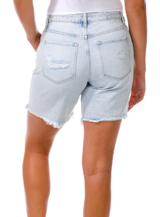 Thumbnail 2: VERVET Light Wash Cross Front Destroyed Denim Shorts 