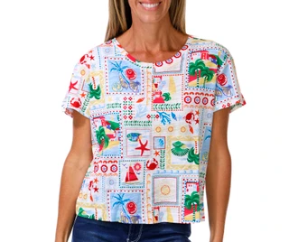 Thumbnail 1: Blue Sol Women's Short Sleeve Beach Print Top 
