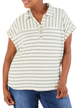 Thumbnail 1: Tru Self Women's Plus Quarter Button Top  