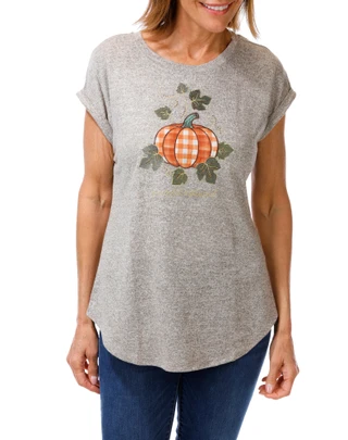 Thumbnail 1: Tru Self Women's Harvest Pumpkin Graphic Top 