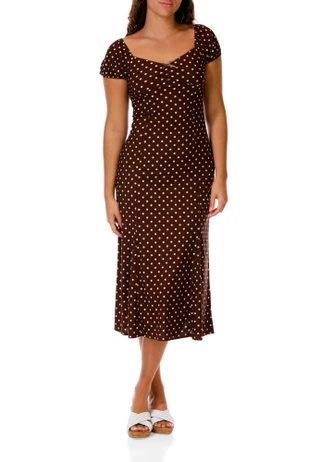 Thumbnail 1: INSPIRED HEARTS Juniors Polka Dot Puff Sleeve Lace Trim Midi Dress 