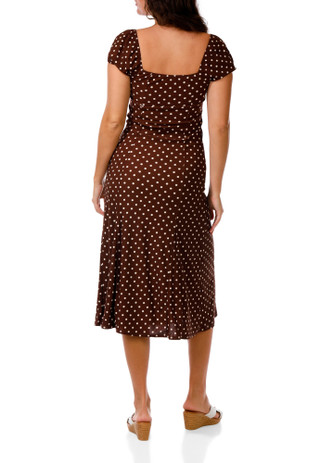 Thumbnail 2: INSPIRED HEARTS Juniors Polka Dot Puff Sleeve Lace Trim Midi Dress 