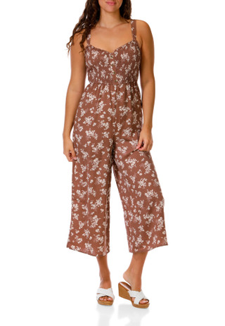 Thumbnail 1: INSPIRED HEARTS Juniors Floral  Smock Top Button Front Wide Leg Jumpsuit 
