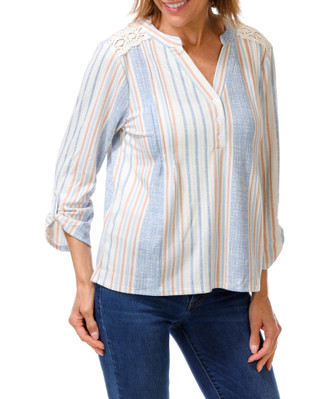 Thumbnail 1: Cure Apparel Women's Stripe  Print Top  